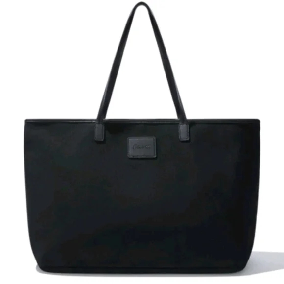 Cleobella XL Black Canvas Tote Zipper Closure Vegan Leather Strap - Picture 1 of 15